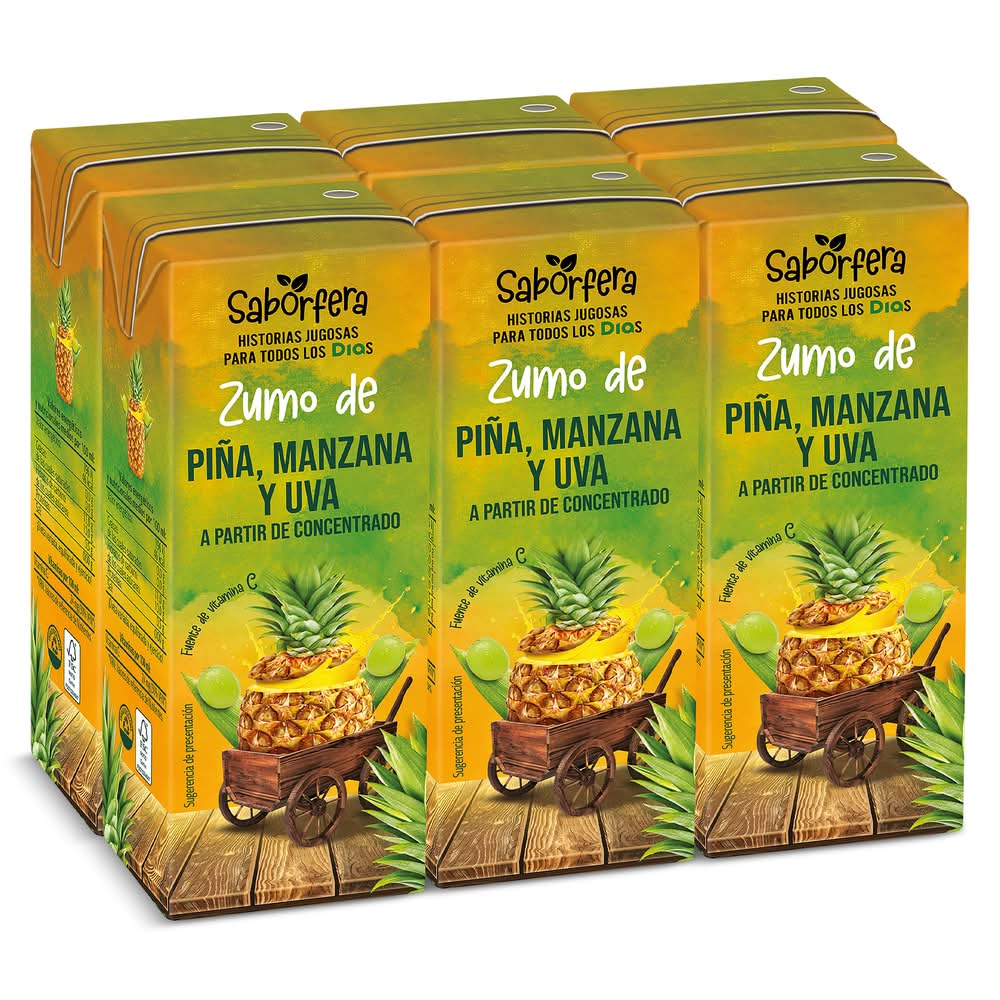 Zumo De Piña, Manzana Y Uva 100% Saborfera De Dia Brik 6 X 200 Ml
