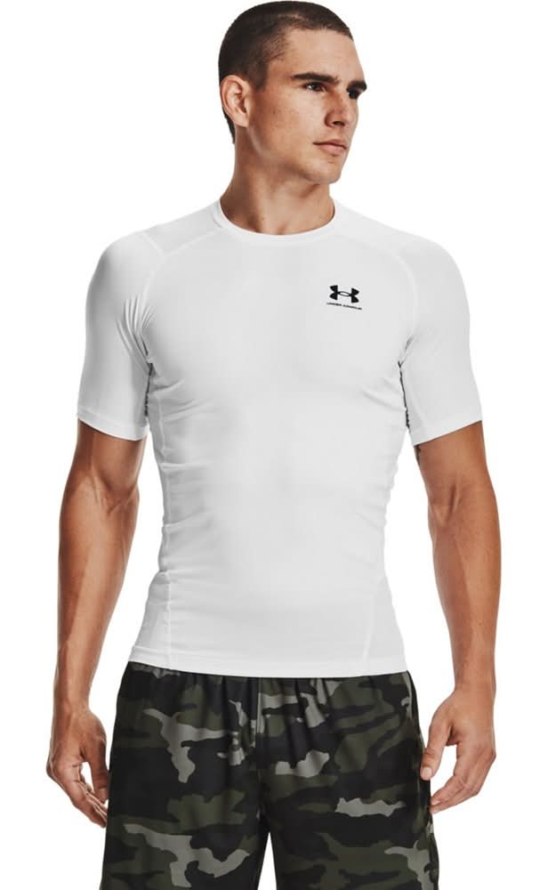 Under Armour Men's HeatGear Armour Comp Short Sleeve Top, White / Black, Small