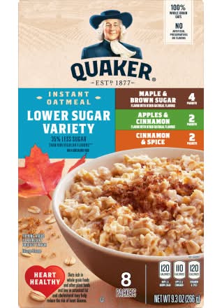 Quaker Lower Sugar Variety Instant Oatmeal, Assorted (9.3 oz, 8 ct)