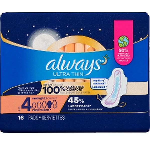 Always Ultra Thin Overnight Pads With Wings, 4 (16 ct)
