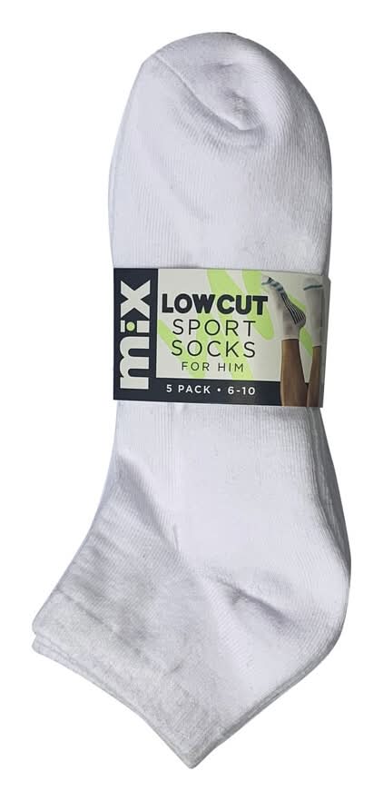 Mix Mens Low Cut Sports Socks White Sz 6-10 / 10+ 5 PACK