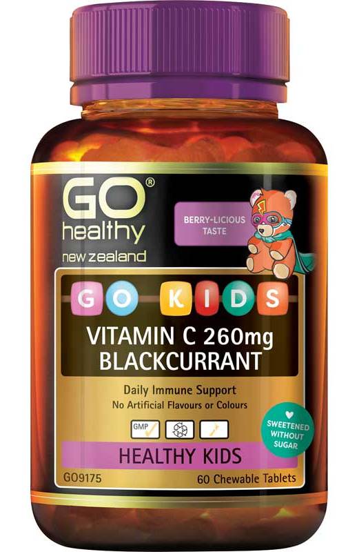GO Healthy GO Kids Vitamin C 260mg Blackcurrant Chewable Tablets 60s