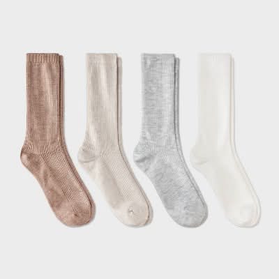 Auden Women's Ultra Soft Everyday Rib-Knit Crew Socks, Size 4-10, Grey (4 ct)