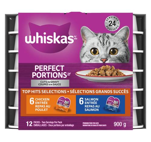 Whiskas perfect portions nourriture humide coupes en sauce pour chats - perfect portions wet cat food cuts in gravy (12 pièces) (adulte/poulet-saumon)