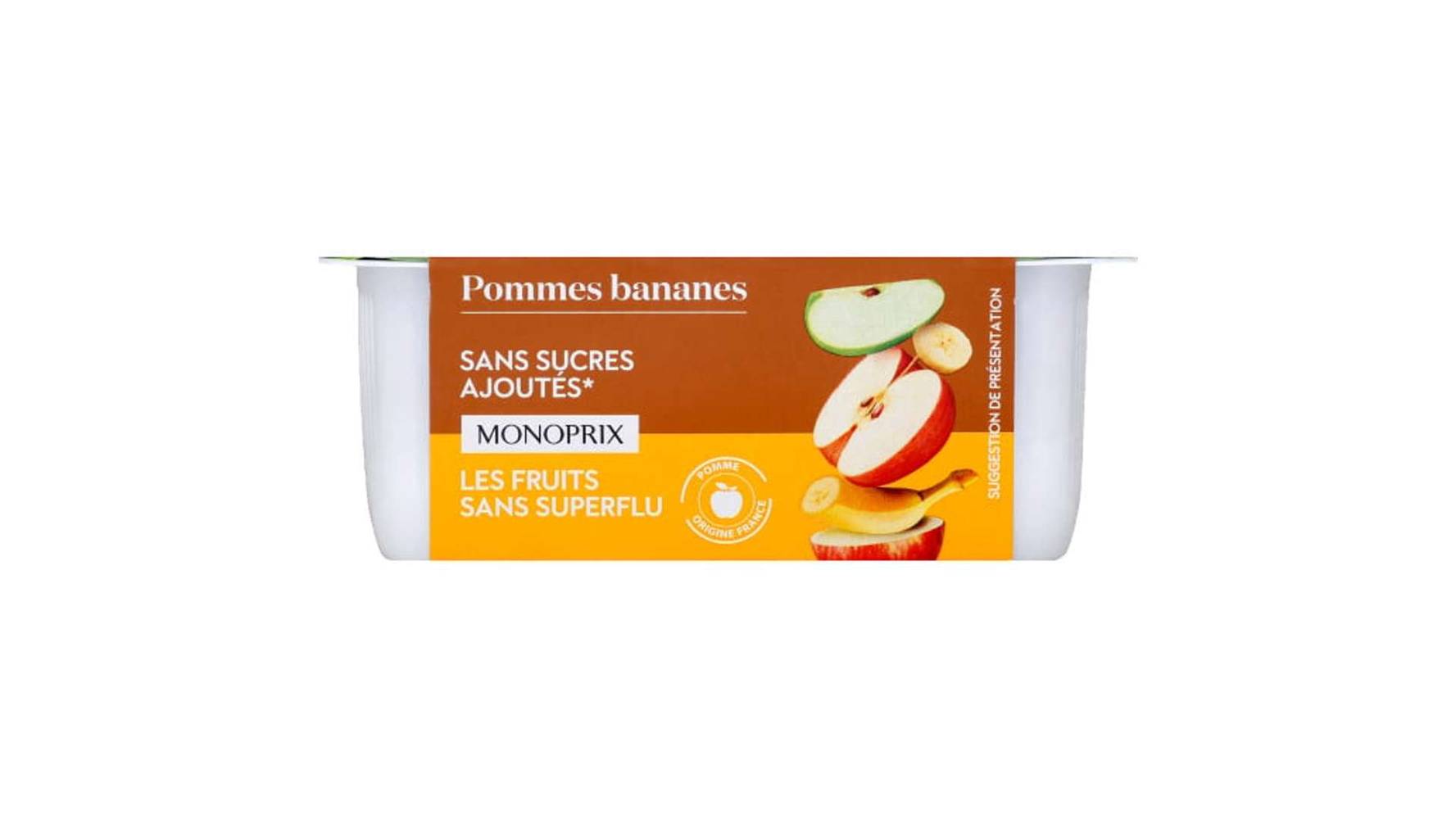 Monoprix Compotes Pommes Bananes sans sucres ajoutes Le paquet de 4X100g