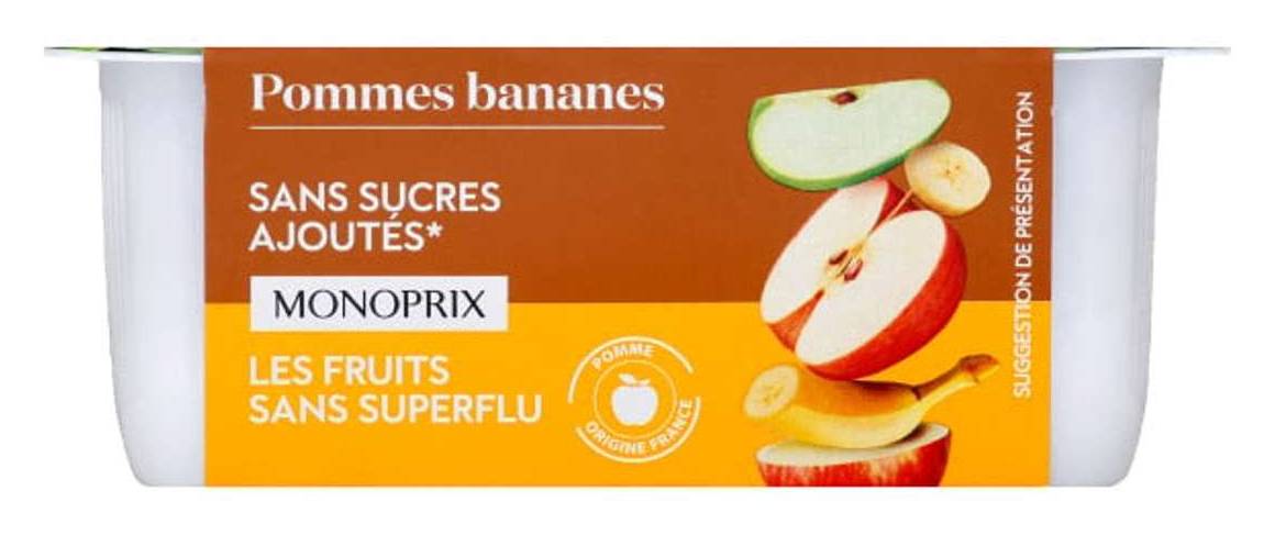 Monoprix - Compotes sans sucres ajoutés, pommes-bananes (4)