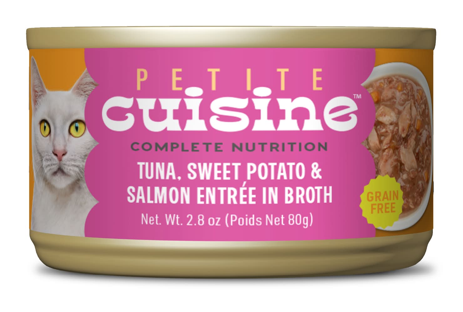 Petite Cuisine Aunt Molly's Tuna Sweet Potato and Salmon Entrée in Broth Cat Food (2.8 oz)