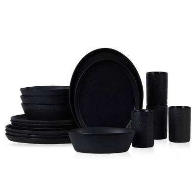 Stone by Mercer Project Katachi Stoneware 16-Piece Dinnerware Set, Charcoal