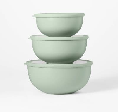 Figmint Plastic Mixing Bowl Set With Lids, Sage Green (3 ct)