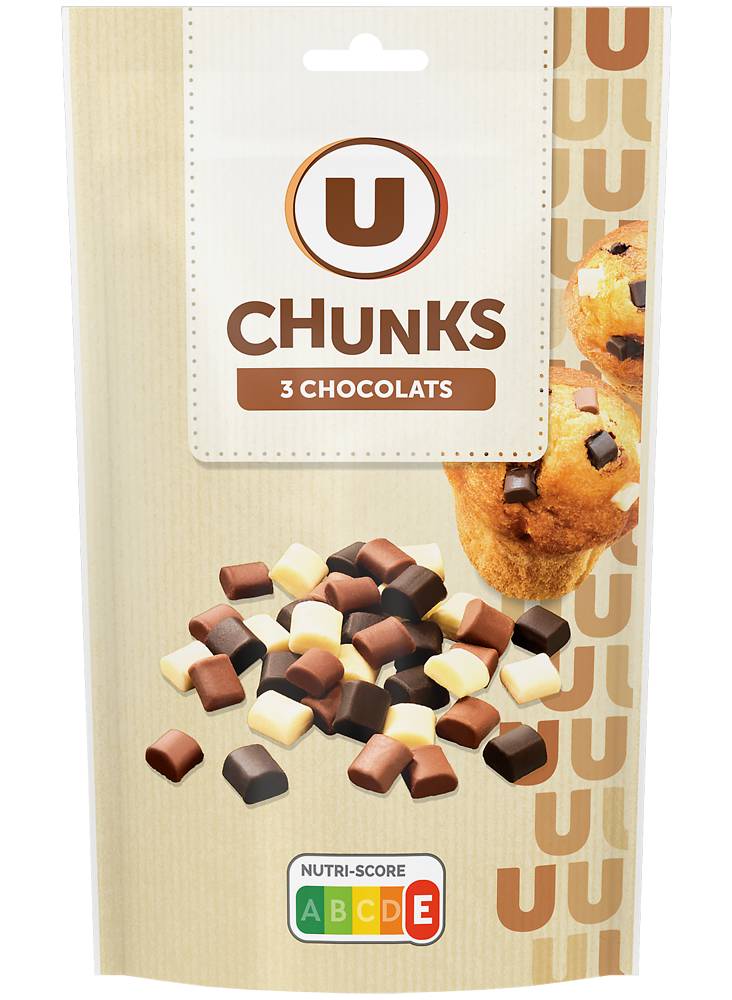 Les Produits U - Chunks aux 3 chocolats (100g)