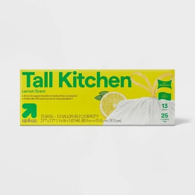 up&up Ultrastretch Tall Kitchen Drawstring Trash Bags 13 Gal, Lemon (25 ct)