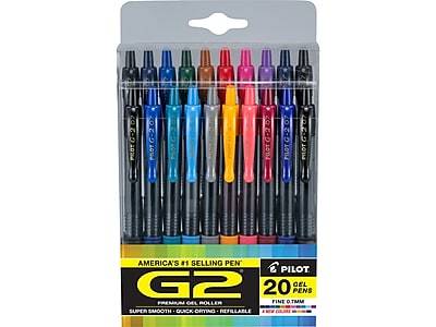 Pilot G2 Retractable Gel Pens, Fine Point, Assorted Inks, 20/Pack (G2720006-CB)
