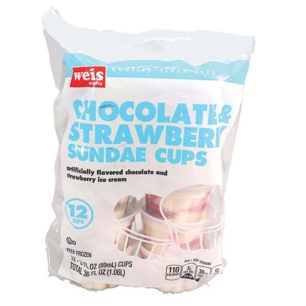 Weis Quality Novelty Ice Cream Sundae Cups, Chocolate & Strawberry (36 fl oz, 12 ct)