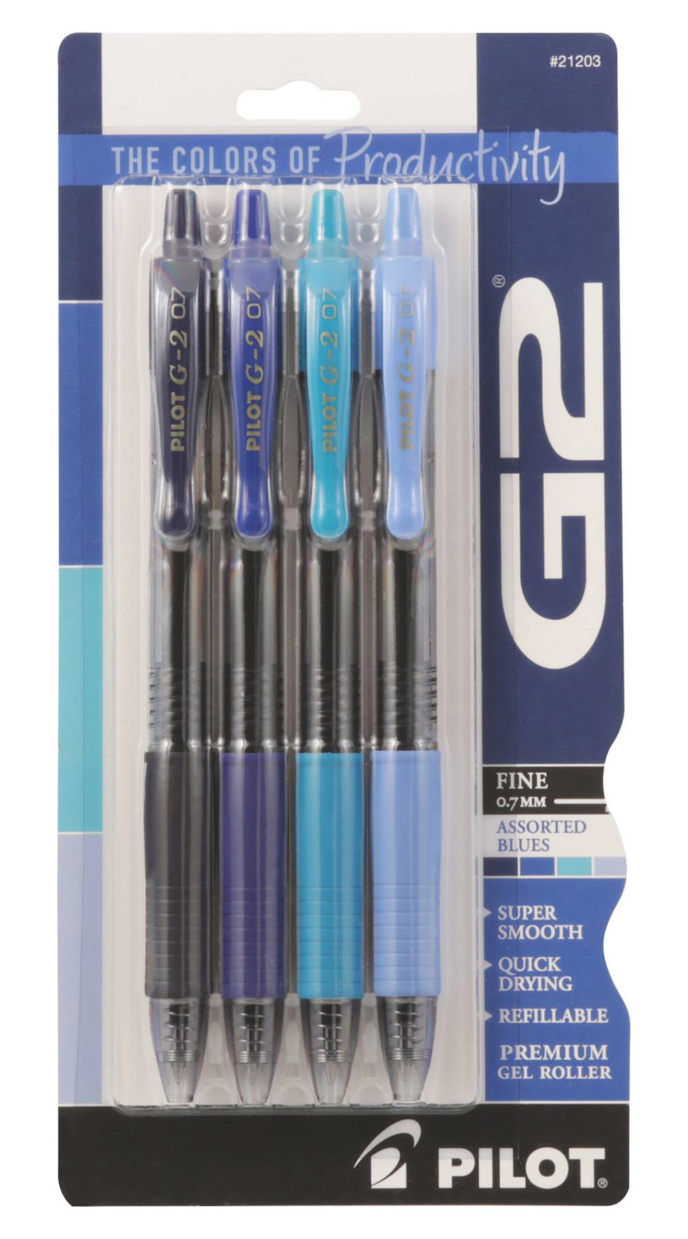 G2 0.7 Mm Fine Premium Gel Roller, Assorted Blues (4 ct)