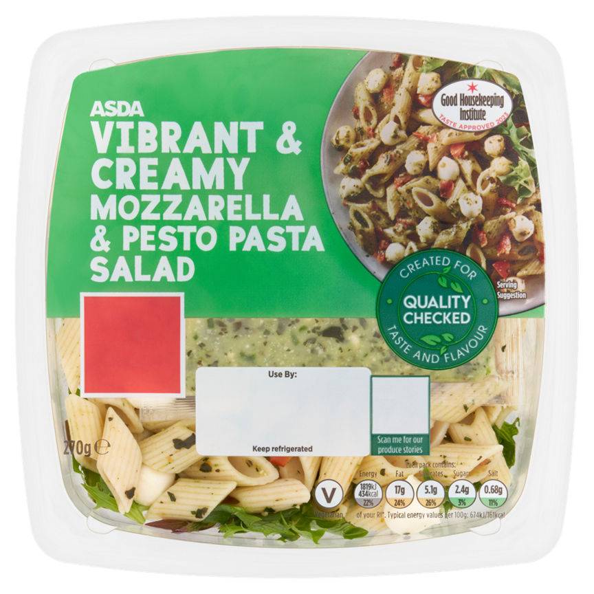 Asda Vibrant & Creamy Mozzarella & Pesto Pasta Salad 270g