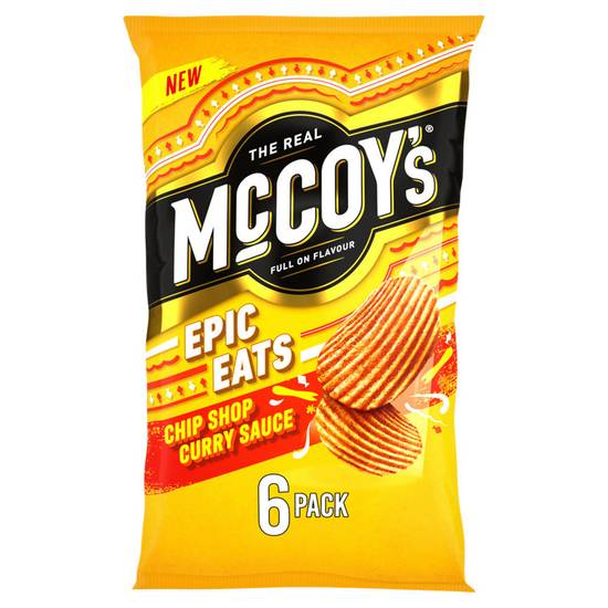 McCoy's Epic Eats Chip Shop Curry Sauce Flavour Ridge Cut Potato Crisps 6 x 25g