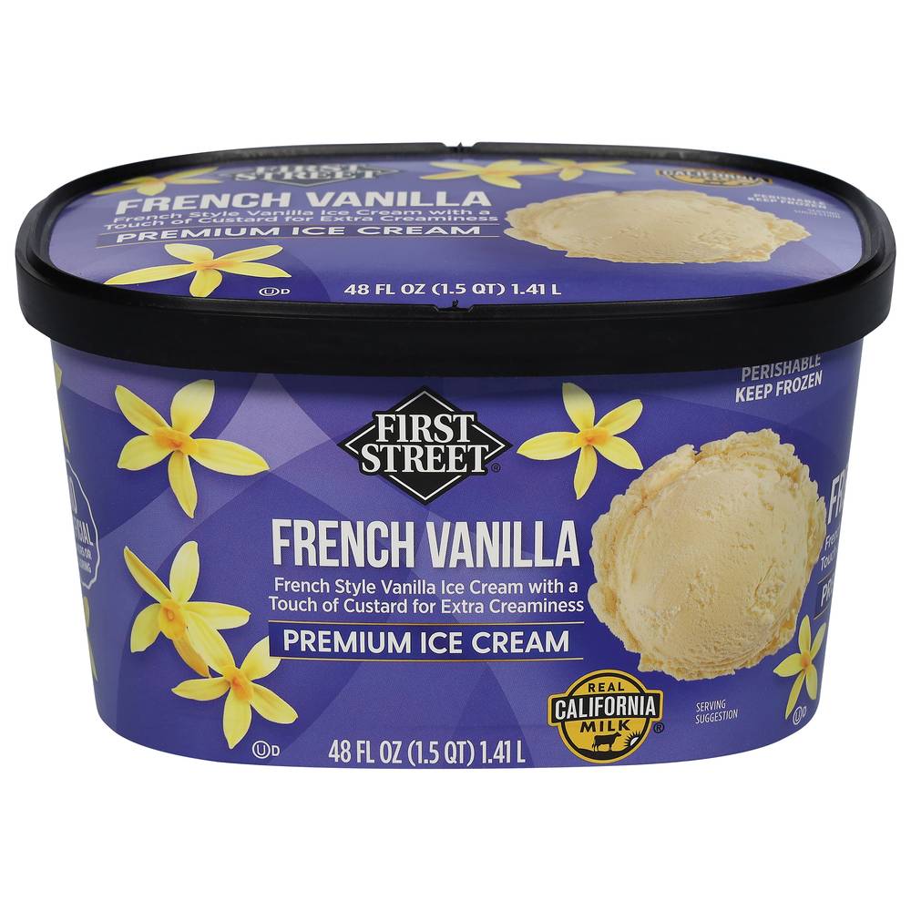 First Street French Premium Ice Cream, Vanilla (48 fl oz)