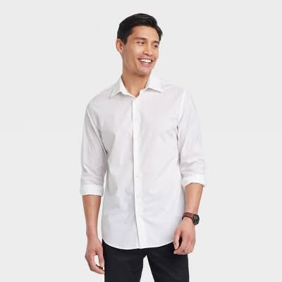 Goodfellow & Co. Performance Long Sleeve Button-Down Dress Shirt, Men, M, White