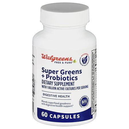 Walgreens Free & Pure Super Greens + Probiotics Capsules - 60.0 ea