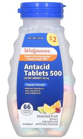 Walgreens Antacid Tablets 500, Assorted Fruit Flavour (66 ct)