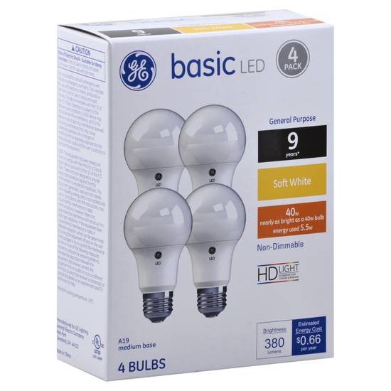 Ge 40w Basic Led Hd Light Bulbs (4 bulbs)