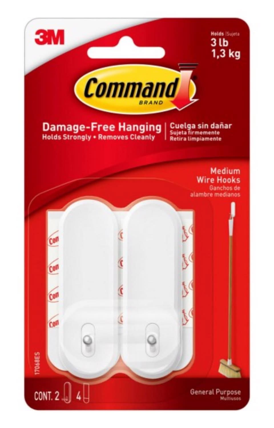 3M Command Medium Plastic Wire Hooks 3.16 In. L 2 Pk