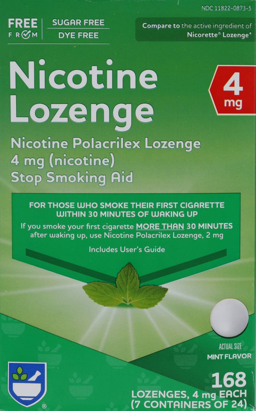 Nicotine Polacrilex Lozenges - 4mg, Mint Flavor, 168 ct