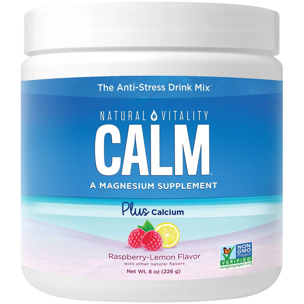 Natural Calm Magnesium Powder With Calcium - Raspberry-Lemon (30 Servings)