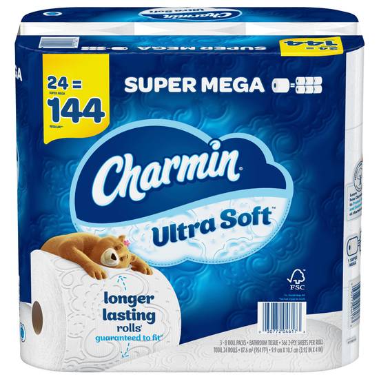 Charmin Ultra Soft Toilet Paper 24 Super Mega Rolls, 366 Sheets Per Roll
