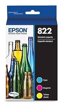 Epson T822 Cyan/Magenta/Yellow Standard Yield Ink Cartridge, 3/Pack (EPST822520S)