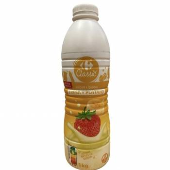 Yogur líquido fresa y plátano Carrefour Classic´sin gluten 1 kg.