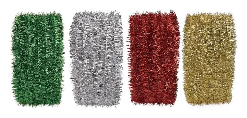 Christmas House Tinsel Garland, Red-Silver-Gold-Green
