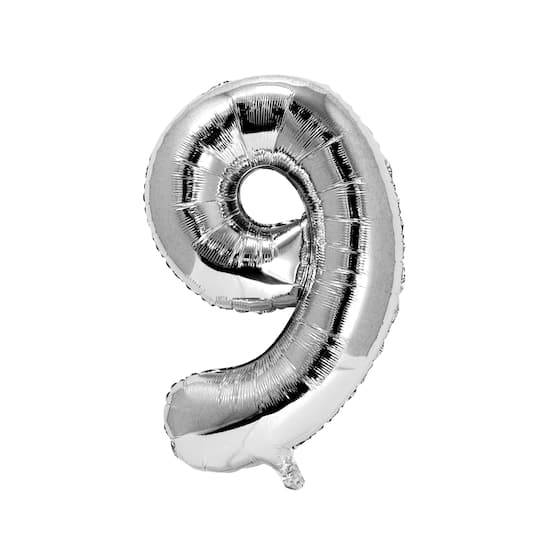 Celebrate It 9 Number Foil Balloon, 34", Silver