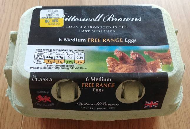Bitteswell Browns 6 Medium Free Range Eggs