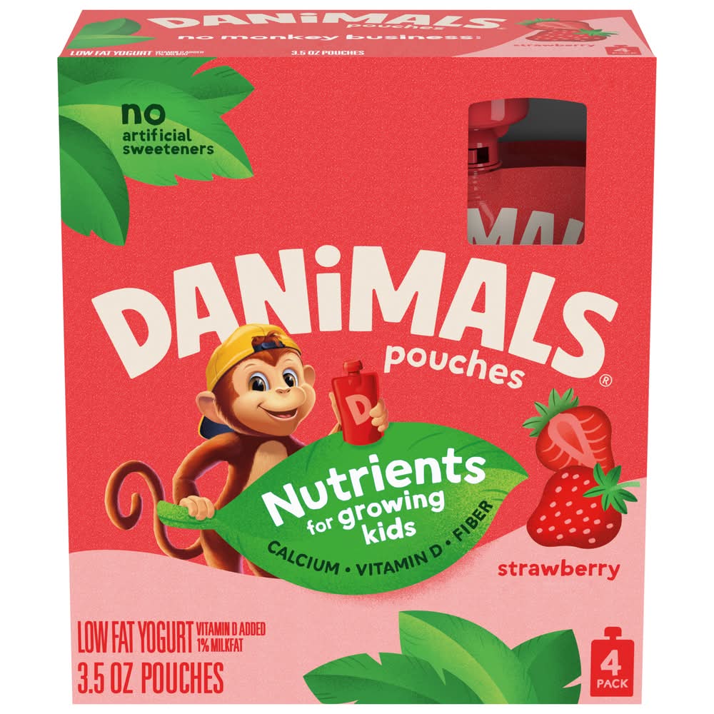 Danimals Lowfat Yogurt, Strawberry (4 x 3.5 oz)