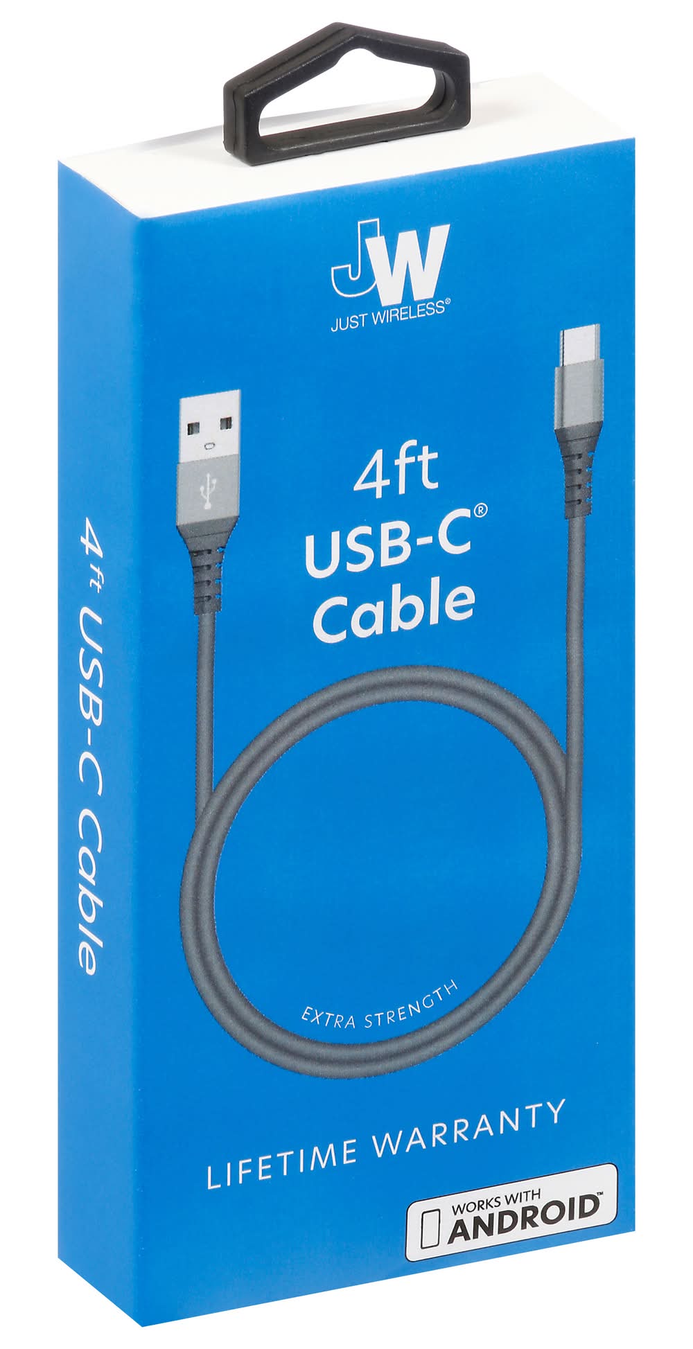 Just Wireless Usb Type C Cable Pvc 4 Foot, Dark Grey