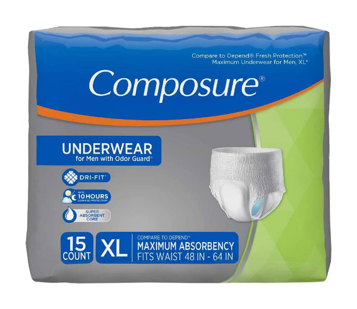 Composure Underwear For Men With Odor Guard Size Xl 15 Ct