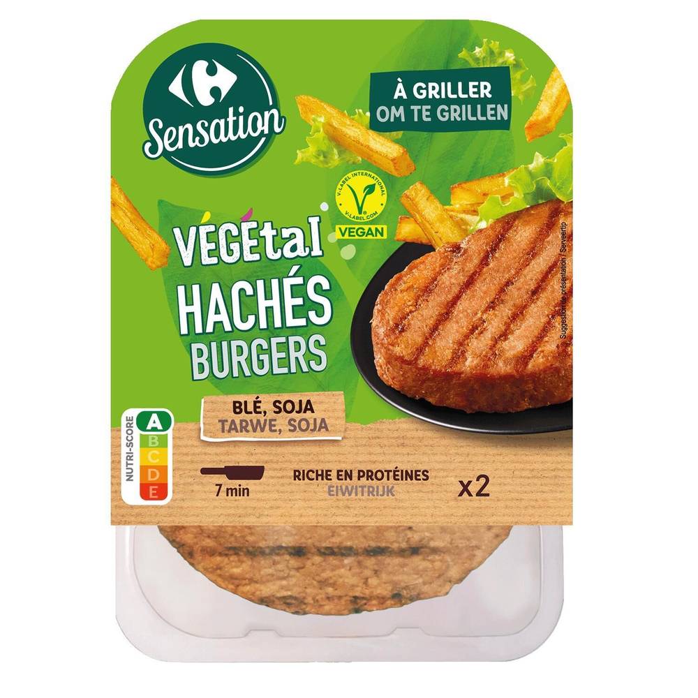 Haché Burgers végétal blé soja CARREFOUR SENSATION - la barquette de 2 - 220g