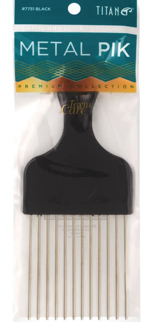 Titan Afro Pick Metal Hair Comb, Black
