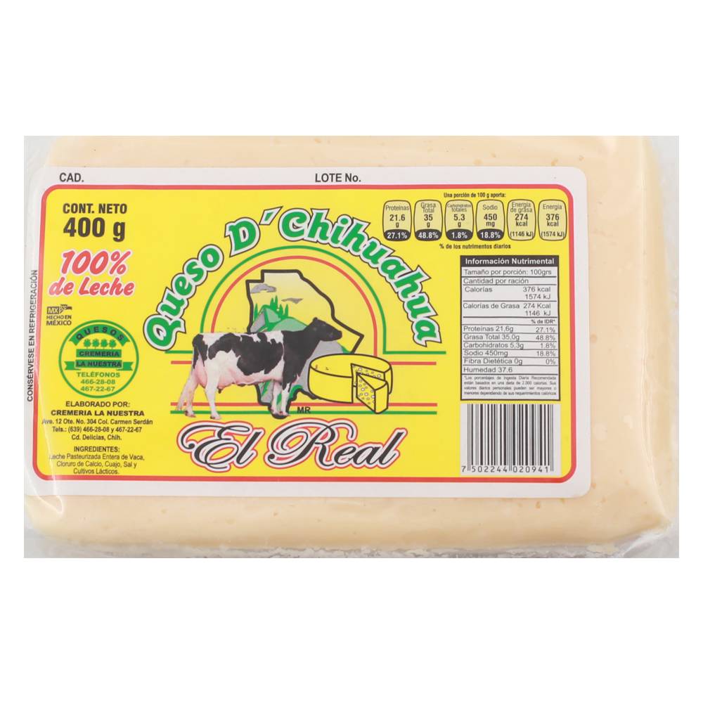 El real queso chihuahua (al vacío 400 g)