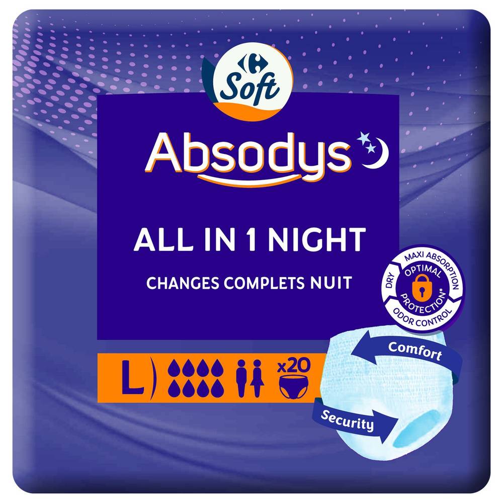 Carrefour Soft - Absodys changes all in 1 night taille l 52 à 60 (20 pièces)