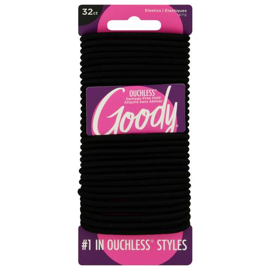 Goody Ouchless Medium Hair Black No-Metal Elastics (32 ct)