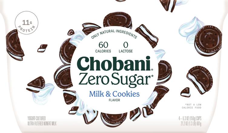 Chobani Zero Sugar Milk & Cookies Flavor Yogurt (4 ct , 5.3 oz)
