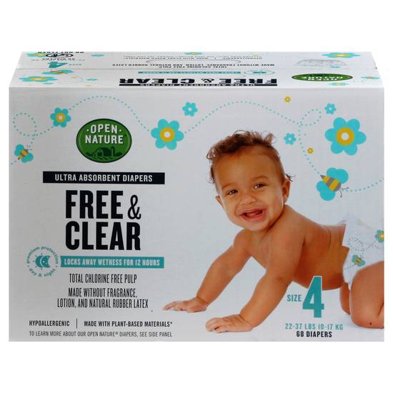 Open Nature Free & Clear Ultra Absorbent Diapers Size 4 (68 ct)