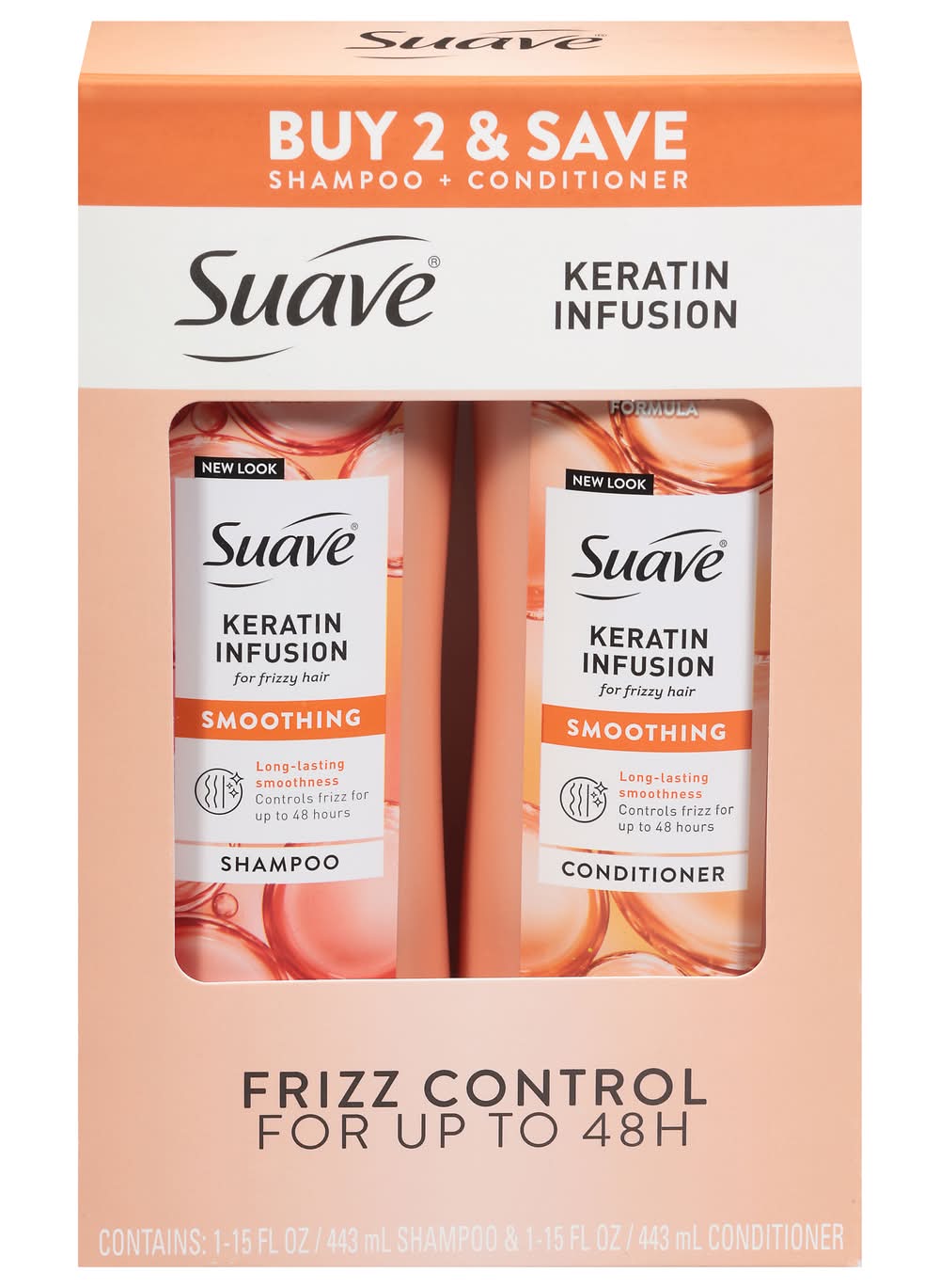 Suave Frizz Control Shampoo & Conditioner Keratin Smooth Kit (18 oz, 2 ct)