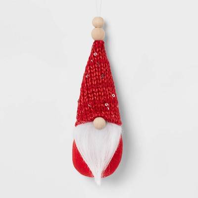 Gnome with White Beard Wearing Sequined Knit Hat Christmas Tree Ornament Red - Wondershop™: Indoor Christmas Decor