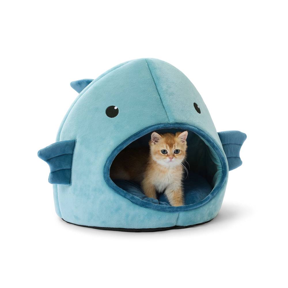 Whisker City Fish Character Hut Cat Bed, 17L x 17W x 17H, Blue