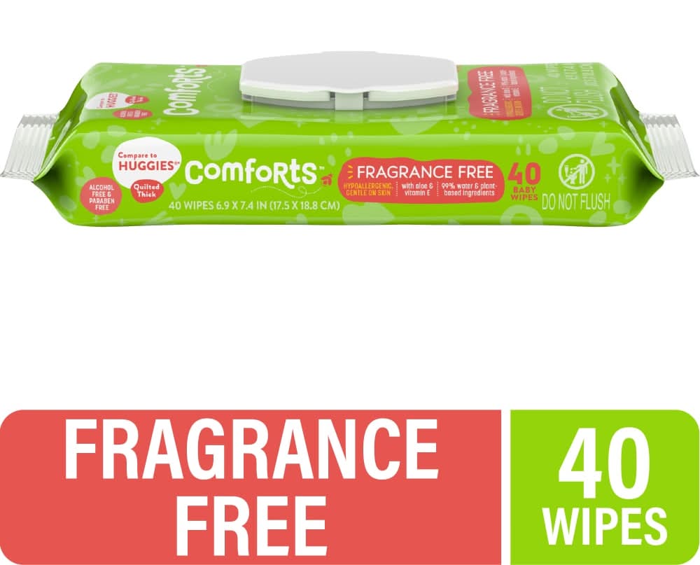 Comforts Fragrance Free Baby Wipes, 6.9x7.4 in (40 ct)