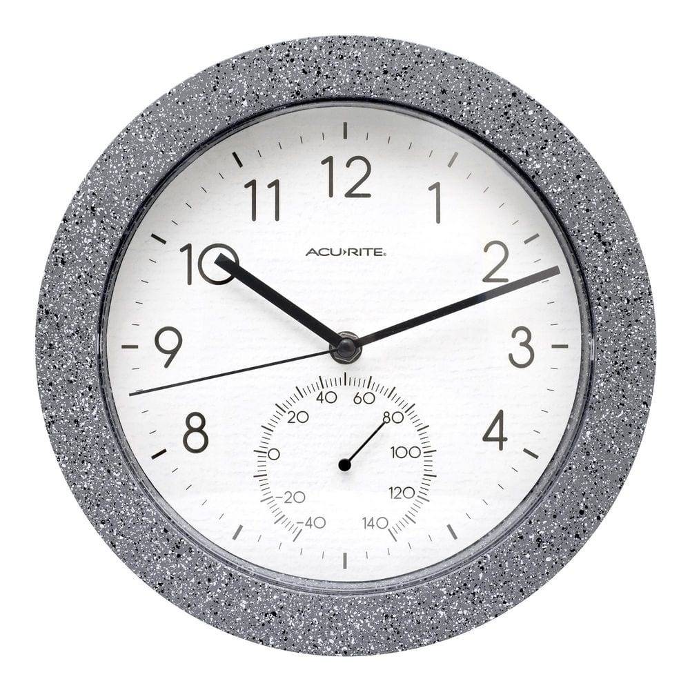 Acurite 10" Faux Concrete Gray Speckled Matte Finish Clock Therm