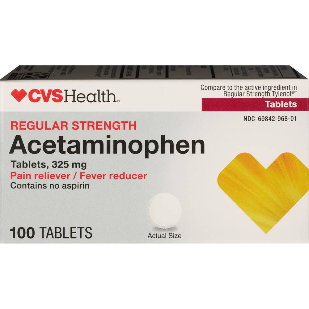 Cvs Health Regular Strength Acetaminophen Pain Reliever & Fever Reducer 325 Mg Tablets, 100 Ct